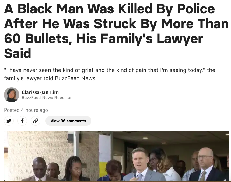 buzz feed screen cap artical title black man was killed by police